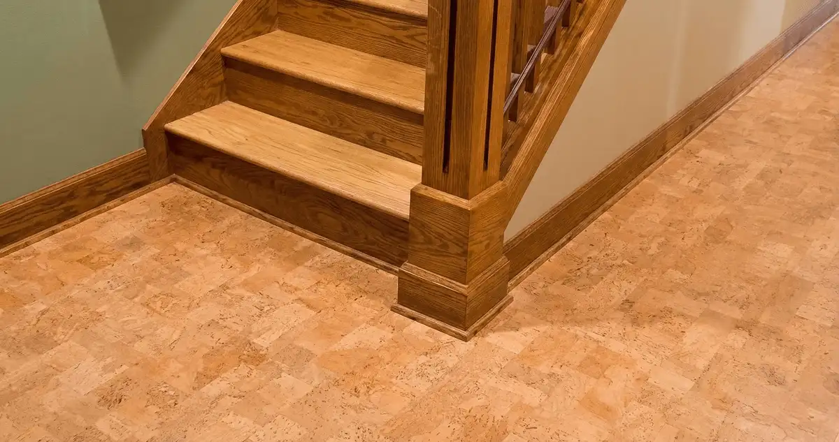End of a staircase with cork flooring in Memphis, TN