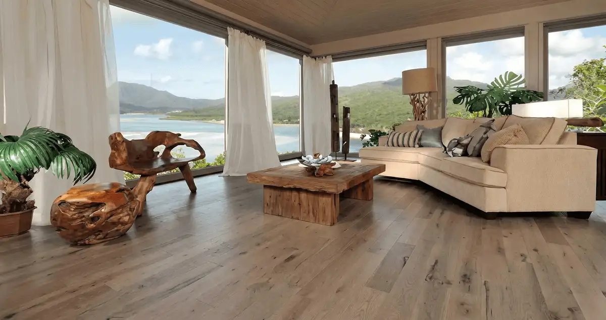 Professionally installed vinyl flooring in a modern living room with large windows in Memphis, TN
